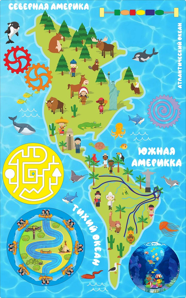 Бизиборд Америка, Планета Земля, знакомство с окружающим миром, серия «Мир континентов», 80х50см фото 1