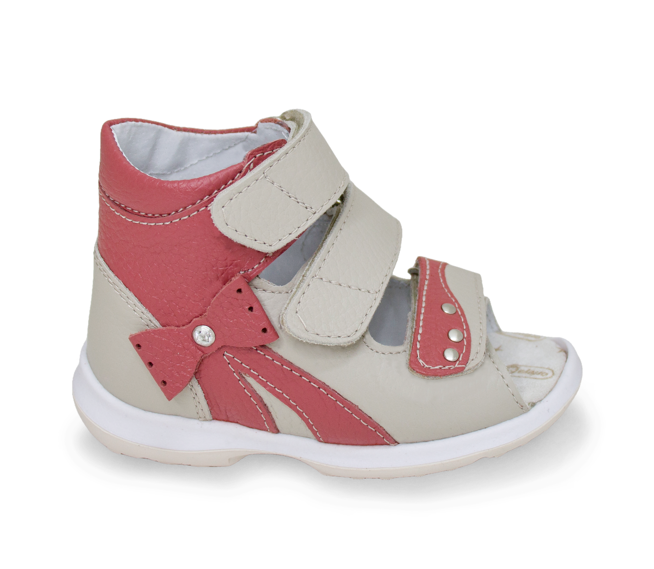 Сандалии ортопедические с открытым носом Орфея Б2-160-054-113-1 кожаные бежево-розовые фото 1