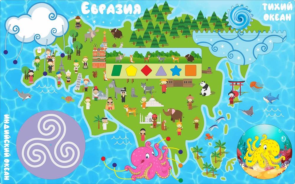 Бизиборд Евразия, Планета Земля, знакомство с окружающим миром, серия «Мир континентов», 80х50см фото 1